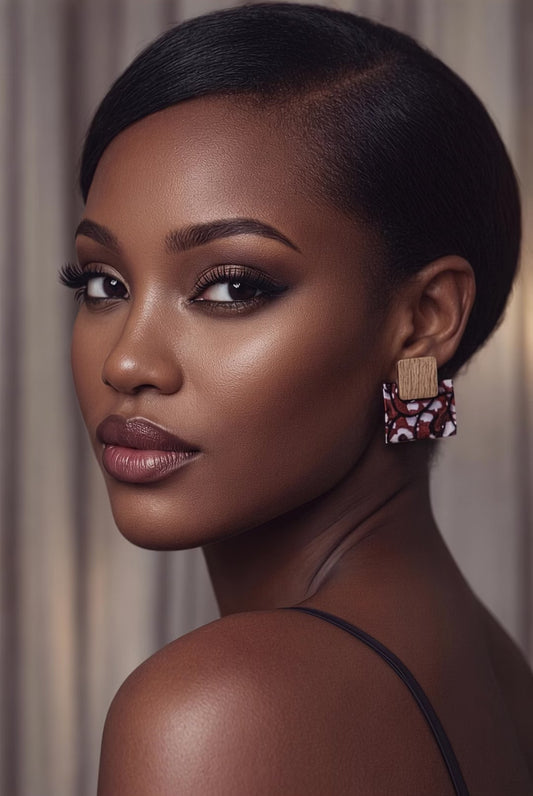 La boucle d’oreille Djena en bois et tissu wax